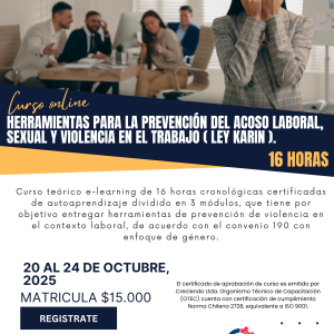 CURSO ONLINE - Herramientas para la prevención del acoso laboral, sexual y violencia en el trabajo (Ley Karin) - 20 de octubre 2025